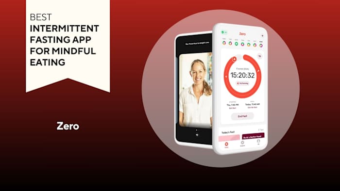 Image of two iPhones with the Zero app on the screen against a red background.